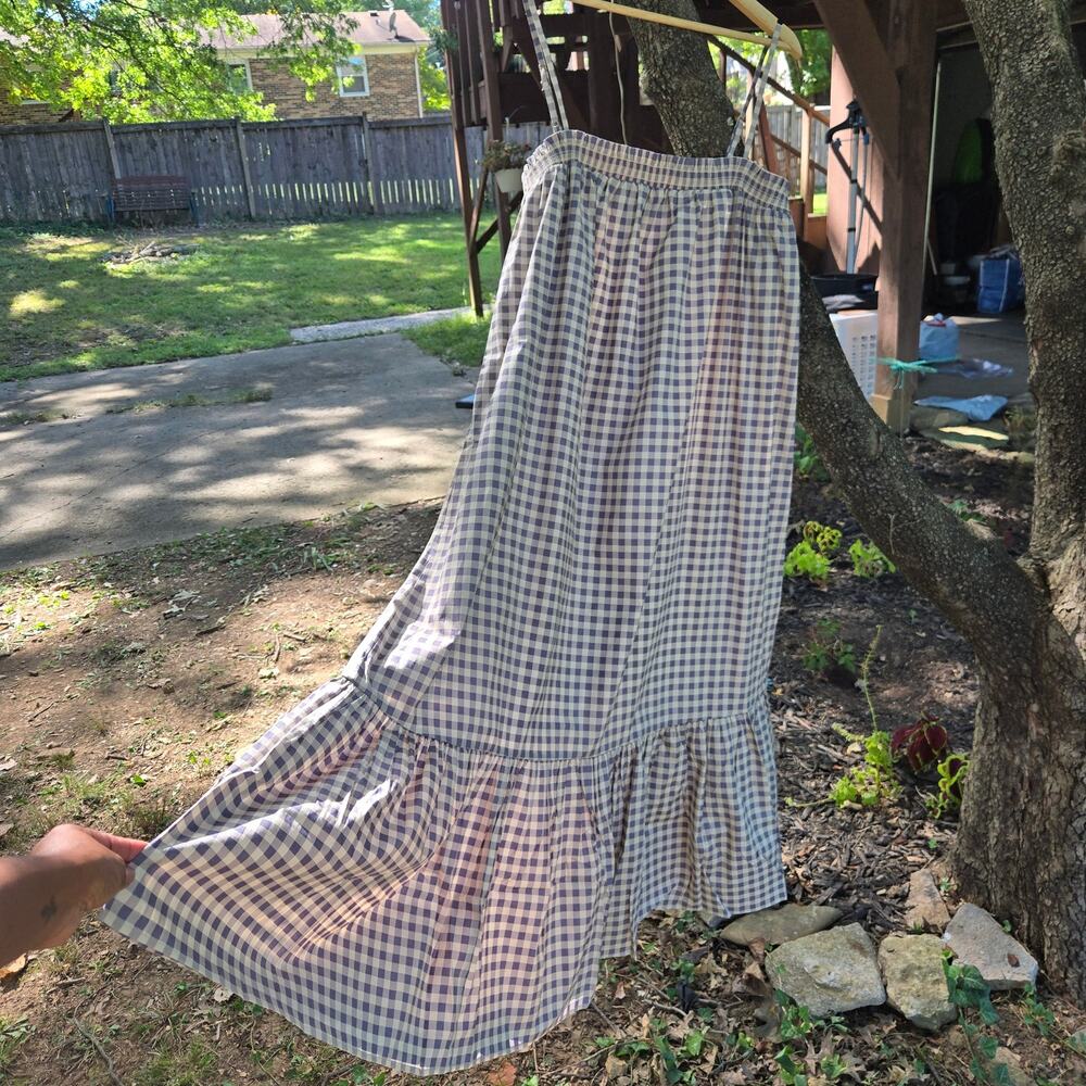 NWT WeWoreWhat Cottage Prairie Country Smocked Gingham Midi Dress XL Blue White - Picture 4 of 11